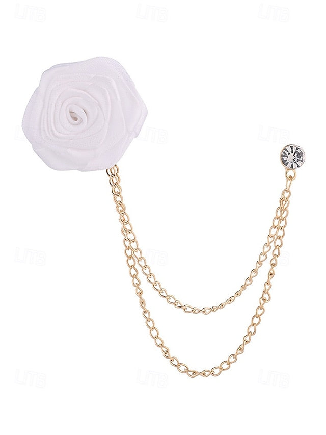 Lapel Rose Pin Red Men's with Gold – Elegant Chain