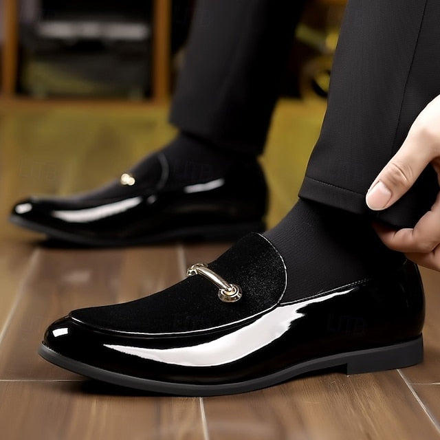 with Men's Loops Gold Decorative Faux Loafers Leather Green