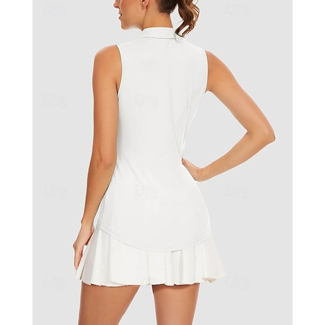Women's Solid Colored Tennis Shirt Sleeveless Zipper UPF50+