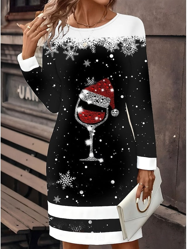 Christmas Women's Mini Dress T Shirt Dress Tee Dress Shift