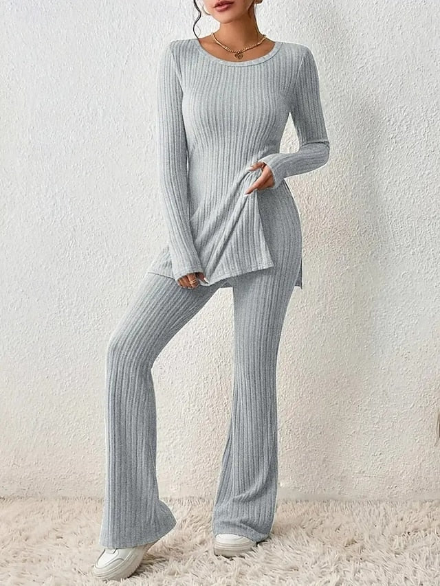 Women's Two Piece Sets Pants Sets Long Sleeve Round Neck
