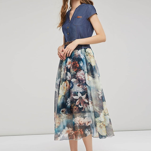 Women's Denim Dress Swing Dress Modern Dress Maxi long