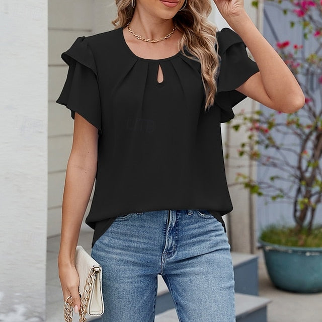 Women's Blouse Chiffon Tops Peplum Tops Plain Stylish Basic