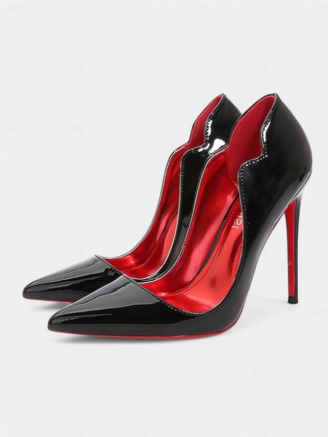 Heels Red Leather Soles High Patent Black Toe with – Pointed