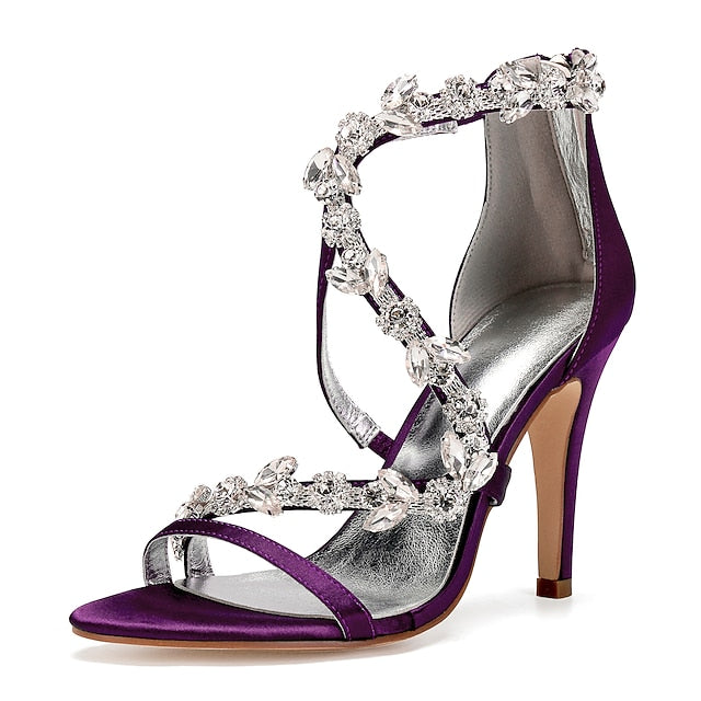 with Heel Pink High Rhinestone Sandals Women's Floral Satin