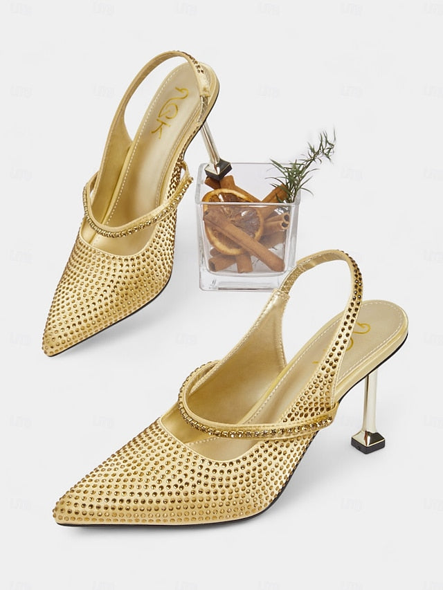 Sparkly Women's - Heels Pointed Toe Rhinestone Gold