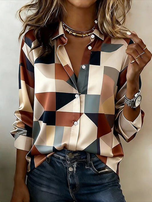 Women's Shirt Buttons Print Graphic Geometric Stylish