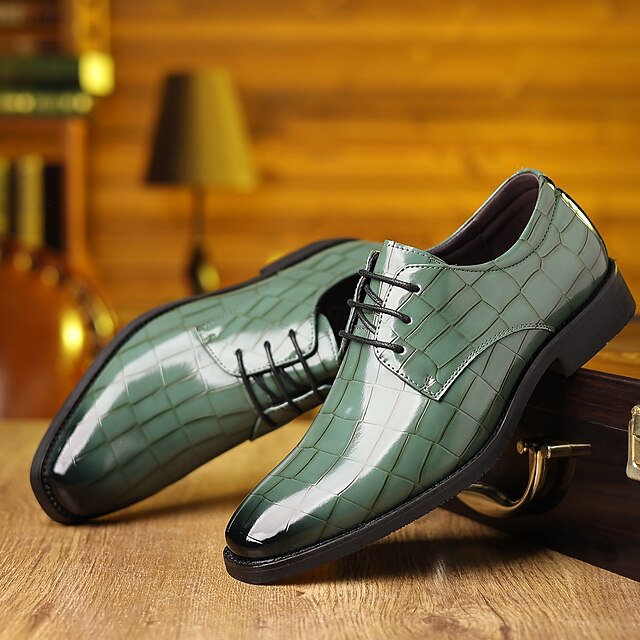 – Crocodile Faux Shoes Print Men's Leather Green Oxford