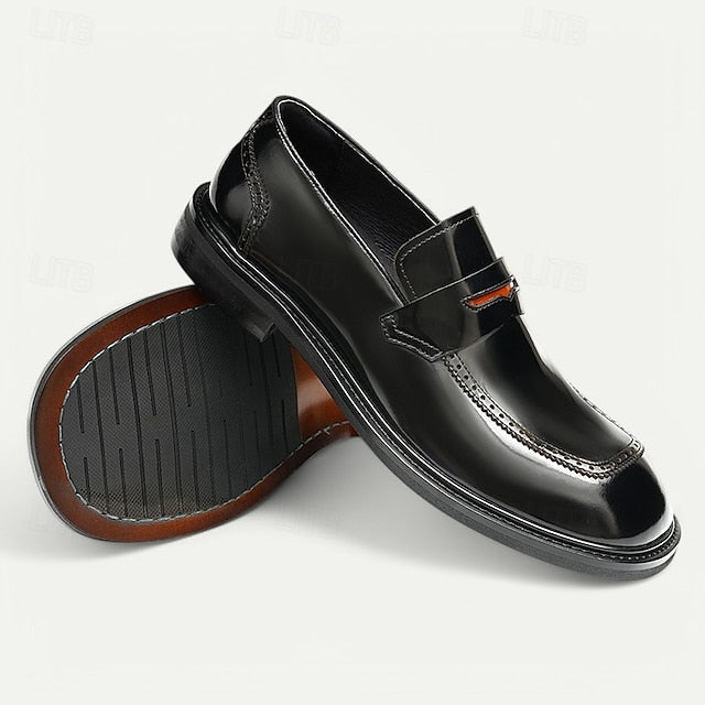 Decorative Men's Premium with Black Cowhide Slip-On Loafers