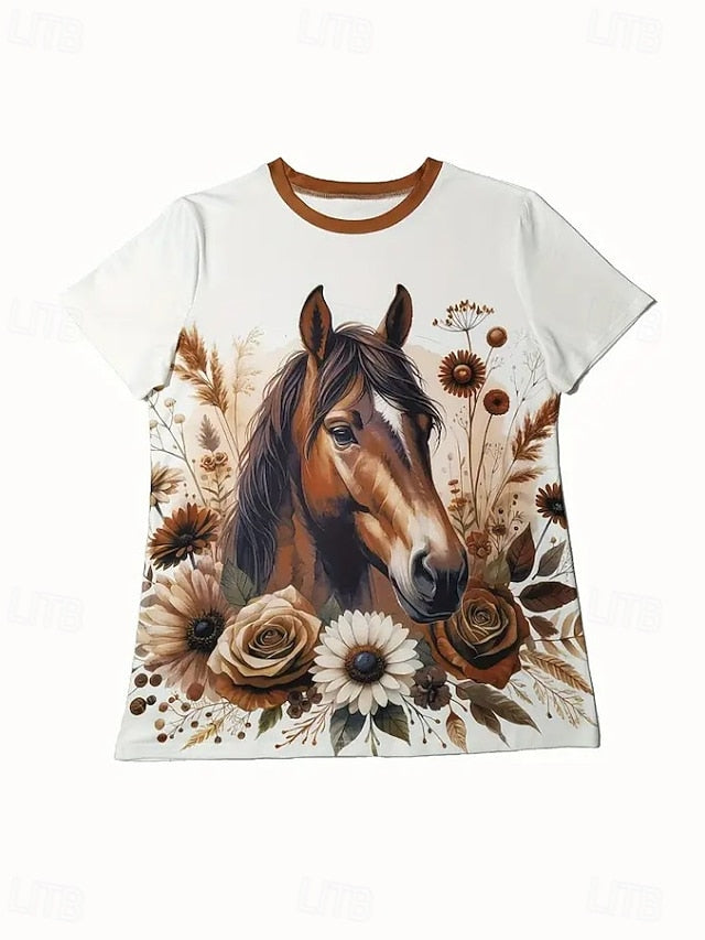 Women's T Shirt Print Graphic Animal Horse Vintage Stylish