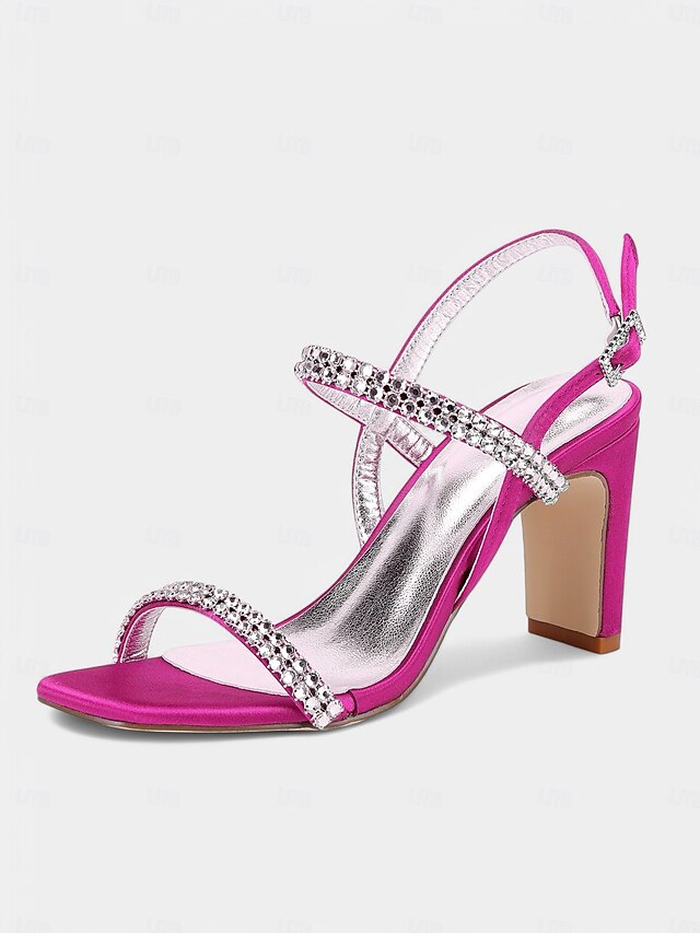 – Rhinestone Prom Women's Heel Sandals White Block Bridal