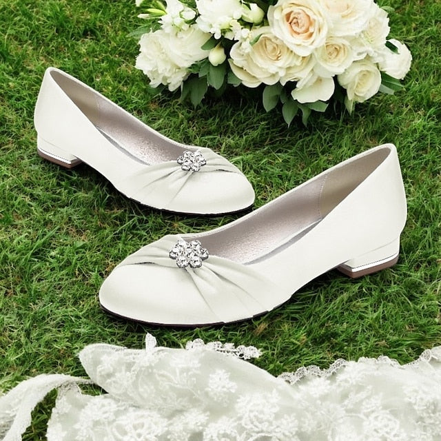 with Flats Light Women's Satin Wedding Rhinestone Blue