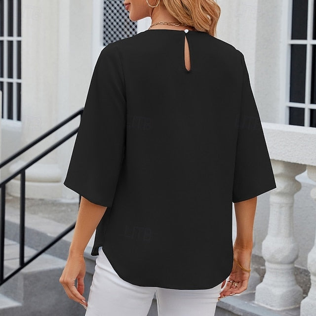 Women's Shirt Blouse Chiffon Tops Ruched Plain Stylish
