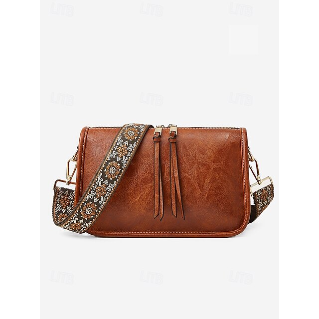 Women's Adjustable Shoulder Faux Bag Brown with Leather