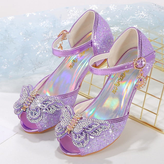 Silver Shoes – Sparkly Girls' Bowknot Glitter Princess