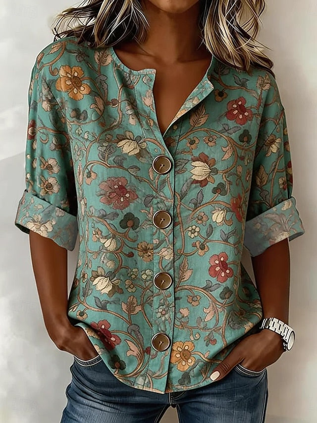Women's Shirt Tunic Summer Tops Buttons Graphic Geometric
