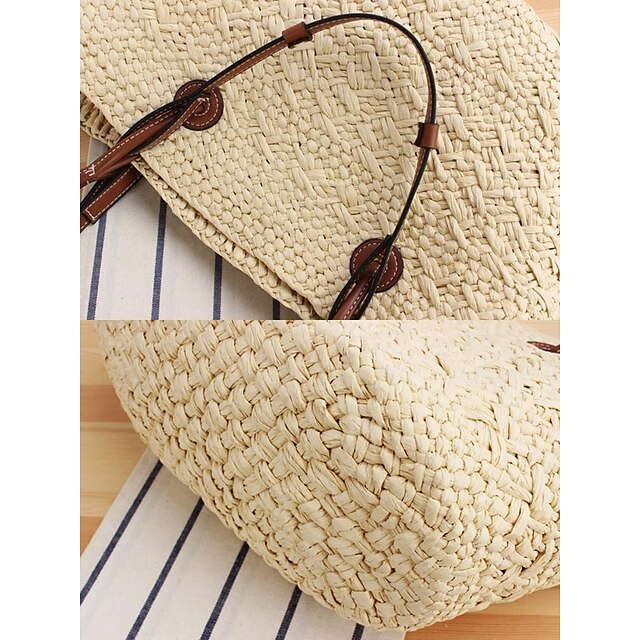 Straw Large Women's Leather Tote Straps Chic Boho with Bag