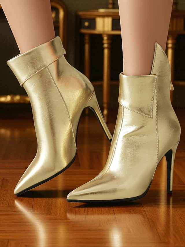 Stiletto Metallic Ankle Toe Pointed Women's Gold - Boots