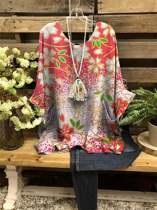 Women's Shirt Print Floral Stylish 3/4 Length Sleeve Crew