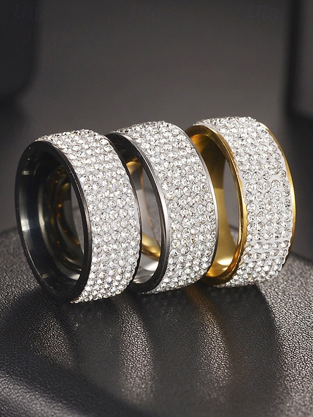 Full Wide Rhinestone Band with Men's Rings Pave