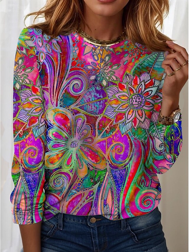 Women's T Shirt Casual Print Regular Tops Daily Blue Sky