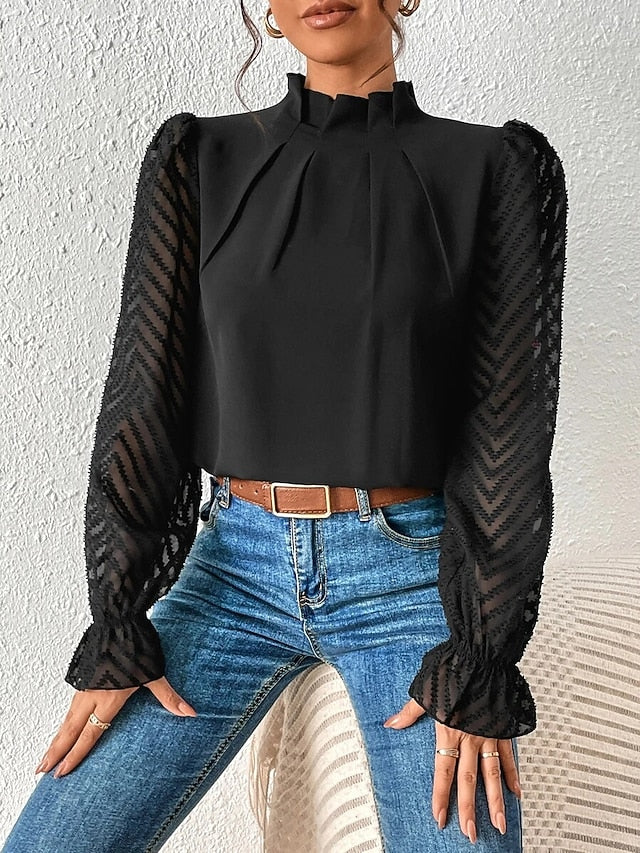 Women's Shirt Blouse Daily Basic Mesh Long Sleeve Regular