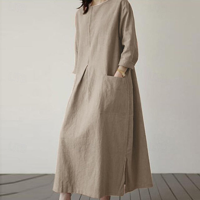 Women's Midi Dress Casual Dress Cotton Linen Dress Elegant