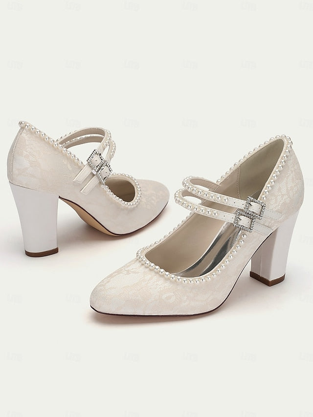 Pearl Lace Heels Women's Embellished - Jane Mary Purple