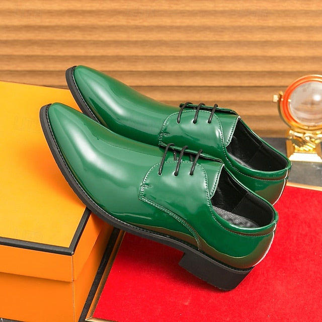 Lace-Up Formal Patent Men Shoes – for Glossy Leather Green