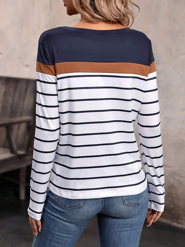 Women's T shirt Crew Neck Long Sleeve Tunic Color Block