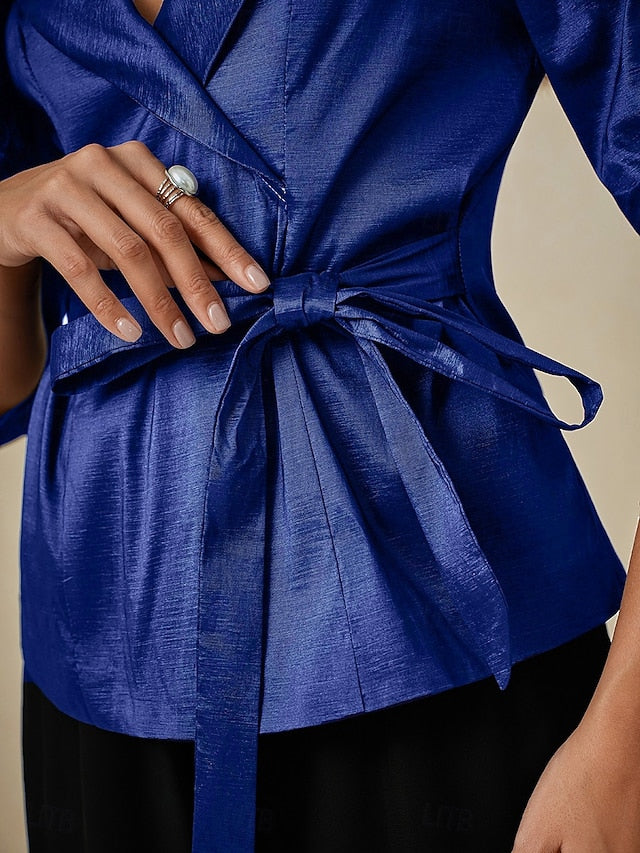 Women's Blouse Evening Tops Tie Front Solid Color Plain