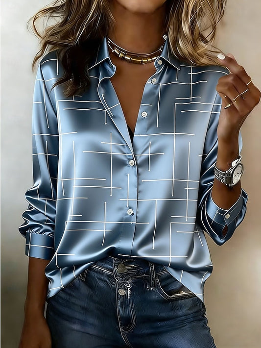 Women's Shirt Satin Shirt Print Geometric Vacation Fashion