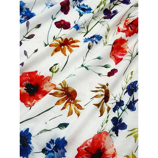 Women's Midi Dress Casual Dress Floral Dress White Short