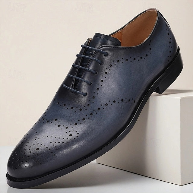 Blue Navy Cowhide Oxford Classic Genuine Men's Shoes