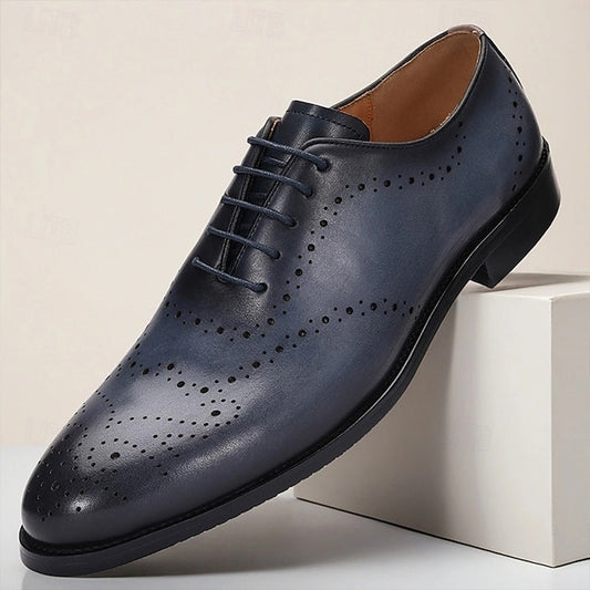 Blue Navy Cowhide Oxford Classic Genuine Men's Shoes