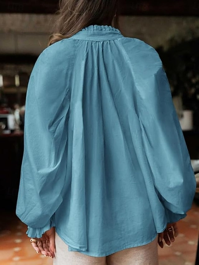 Women's Casual Shirt Button Up Shirt Blouse Ruffle Buttons