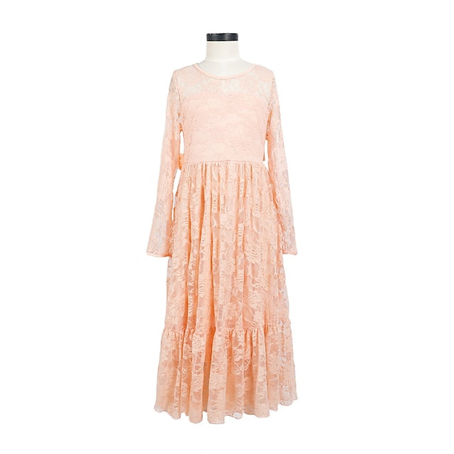 Long Girls' Colored Dress Girl Flower Solid Kids