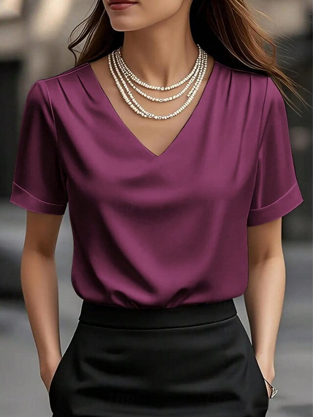 Women's Blouse Solid Color Elegant Stylish Basic Short