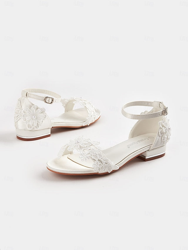Women's Bridal Sandals Wedding Lace White Elegant Flat –