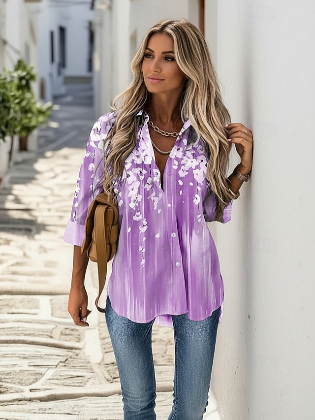 Women's Chiffon Shirt Light Gradient Floral Print Casual