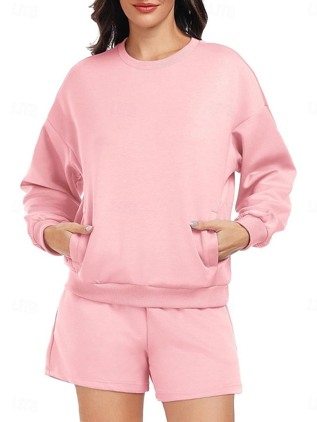 Women's Two Piece Sets Tracksuit Shorts Sets Long Sleeve