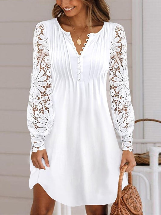 Women's Mini Dress White Dress Casual Dress White Lace