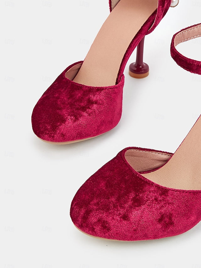 Mary Burgundy Jane Velvet and Big Women's with Heels Bow