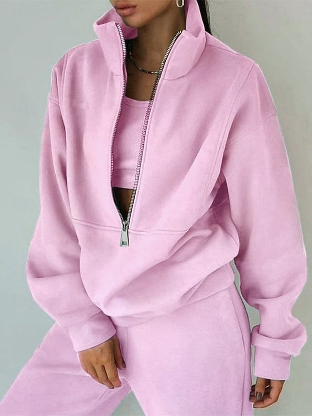 Women's Pants Sets Long Sleeve Turtleneck Plain Fashion