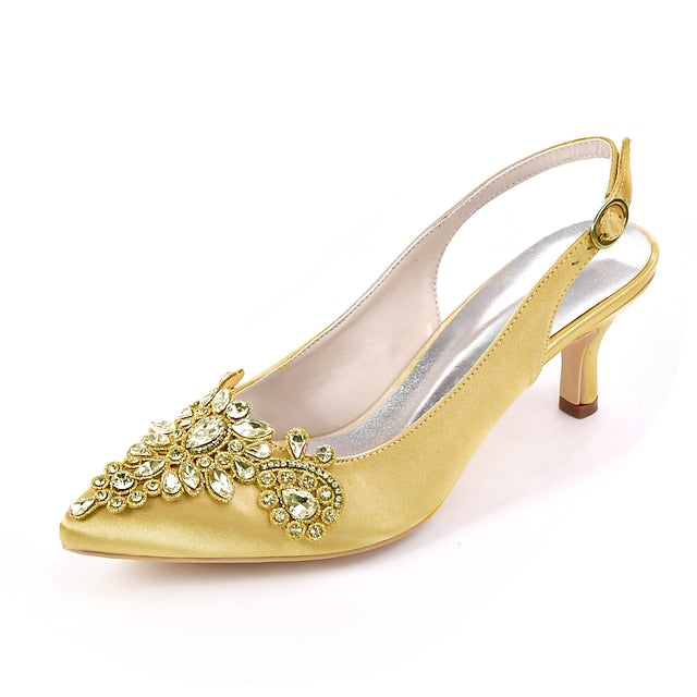 Slingback Heels Crystal with for Women Beige - Embellishment