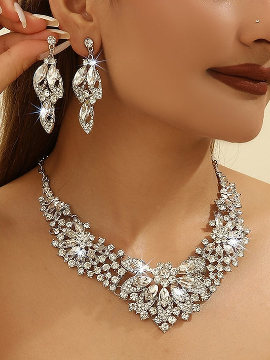 Jewelry Necklace Set – Elegant Green  Statement Crystal
