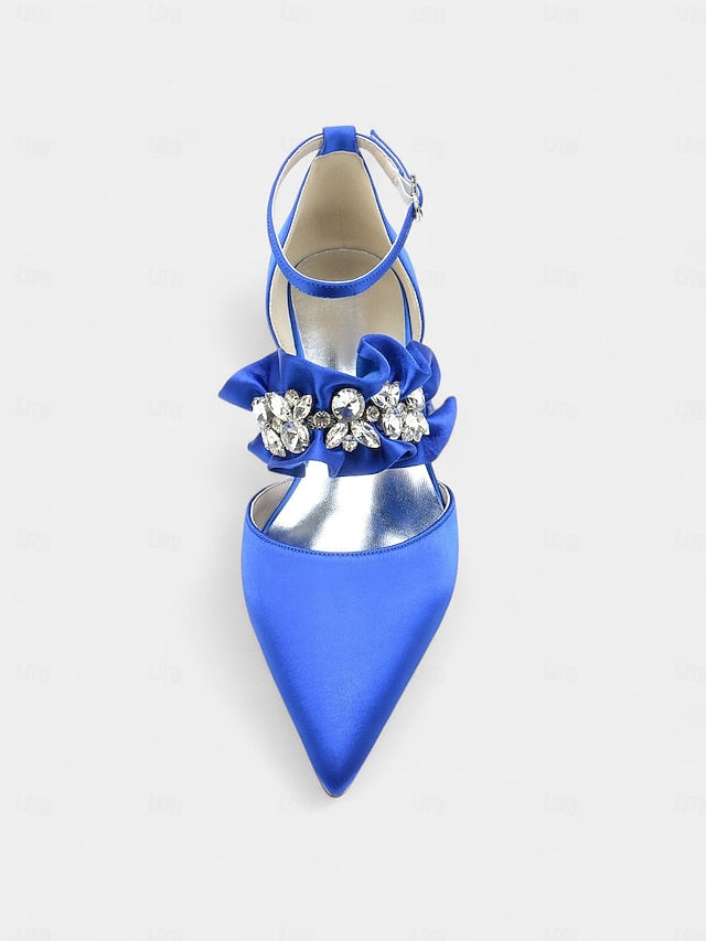 with Pointed-Toe Satin Women's Rhinestone Black Flats