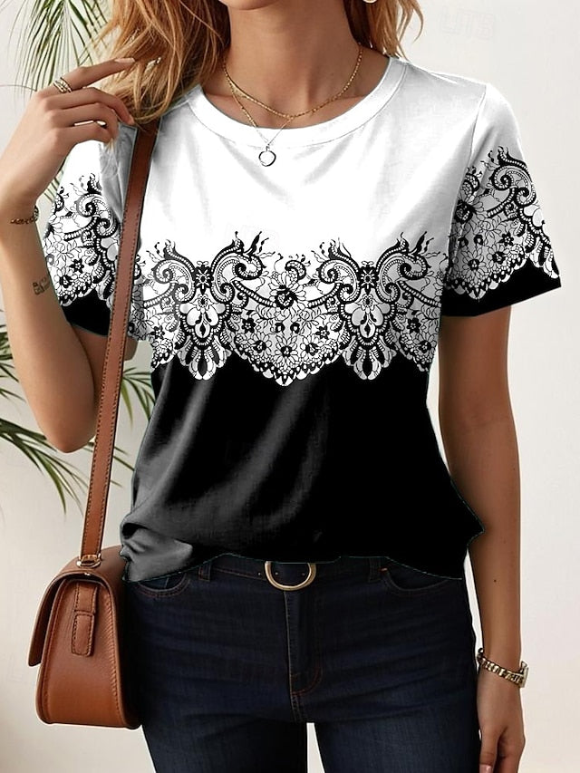 Women's T Shirt Floral Casual Short Sleeve Round Neck