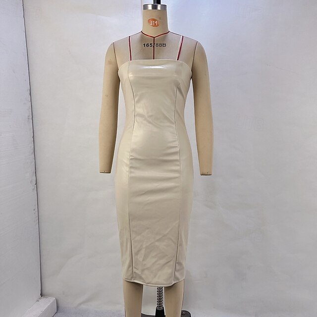 Women's Midi Dress Sheath Dress Leather Dress Fashion