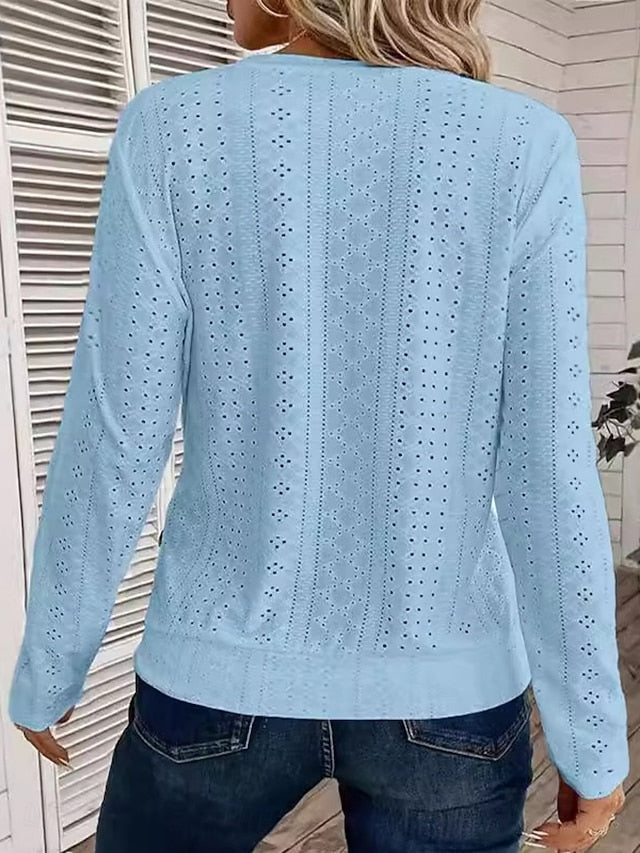 Women's Pointelle Shirt Eyelet Top T Shirt Eyelet Plain